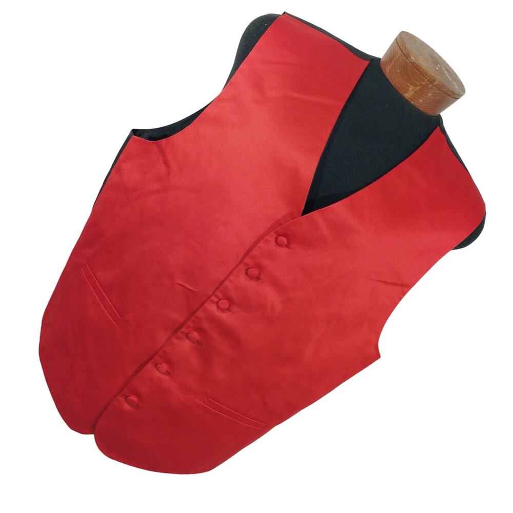 STEVEN LAND! RICH ROUGE RED, BLACK SATIN BUTTON FRONT ADJUSTABLE BACK VEST!SZ XL